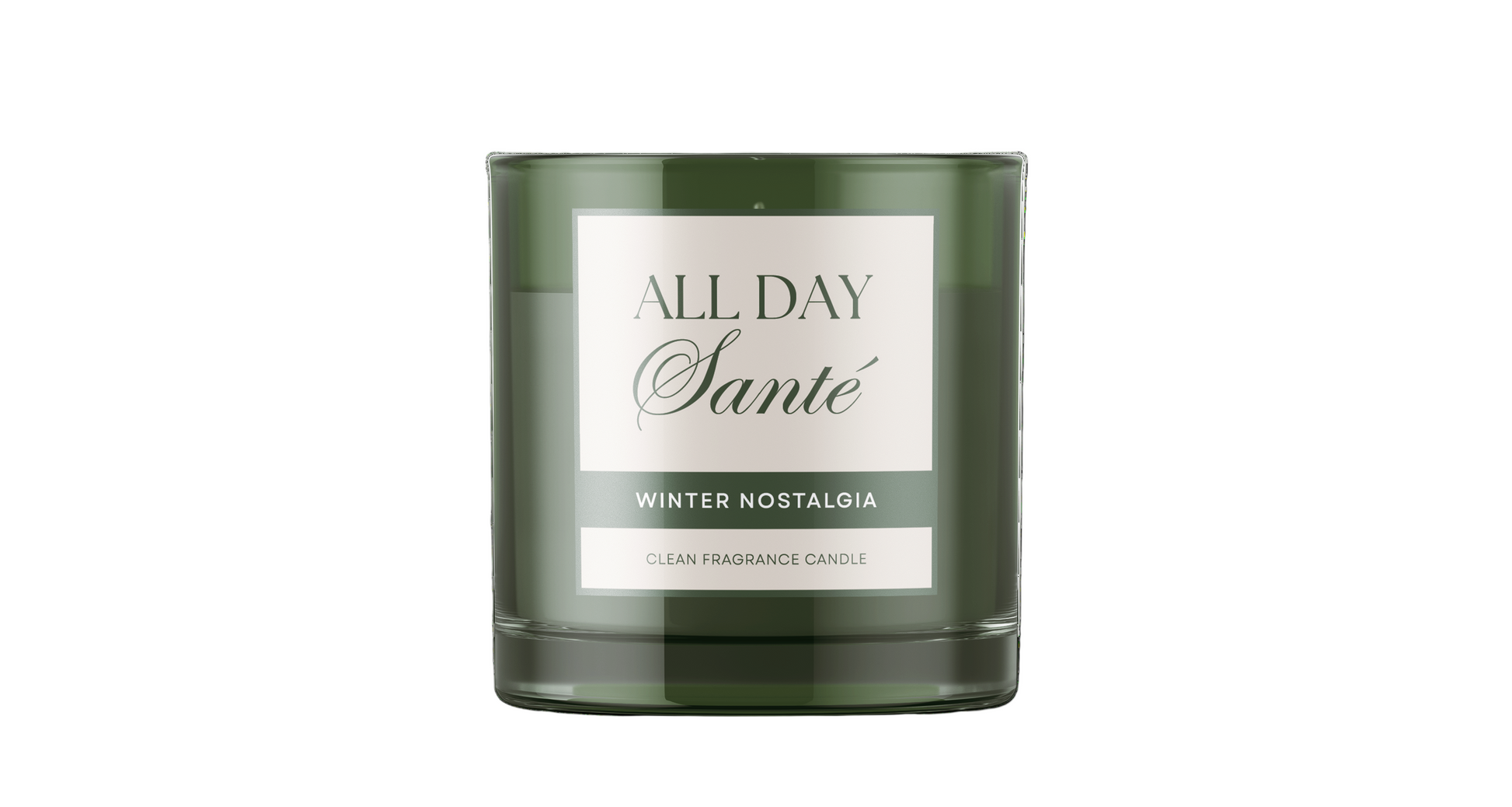 Green candle with a label on a white background